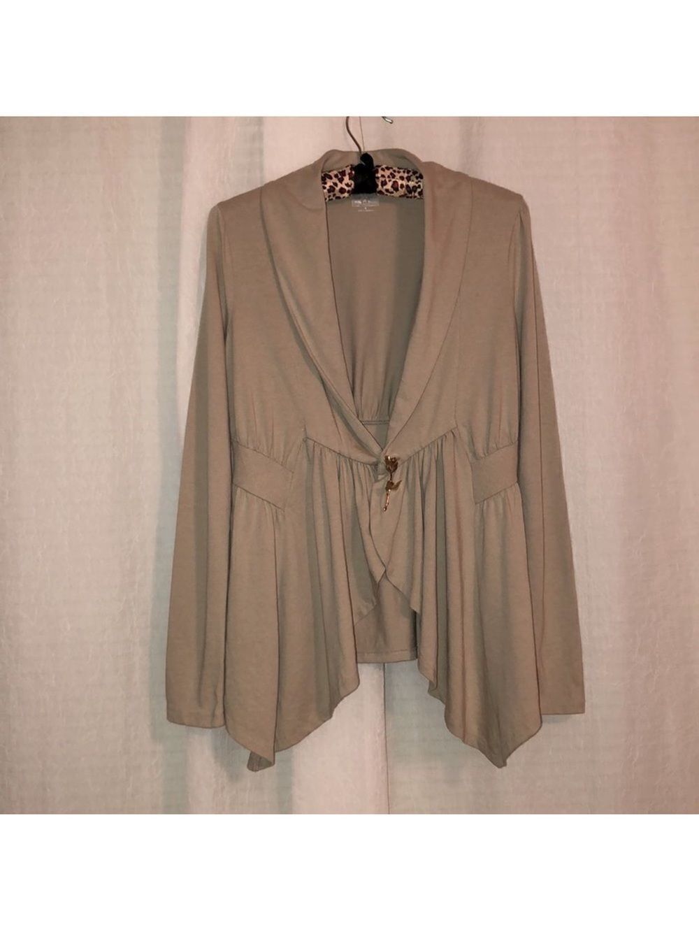 Converse S Taupe Open Front Shawl Collar Asymmetrical Cotton Cardigan